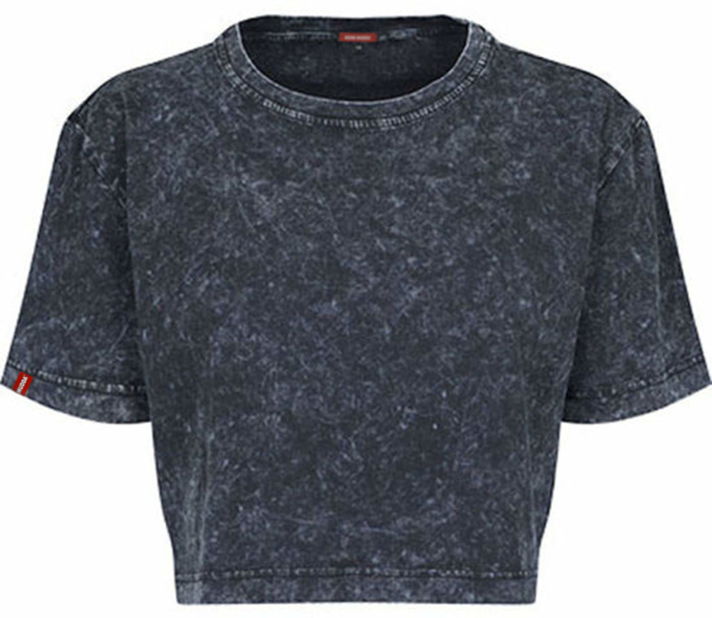 Acid Washed Cropped T-Shirt für Damen (schwarz-weiß) DEINE MUDDA®