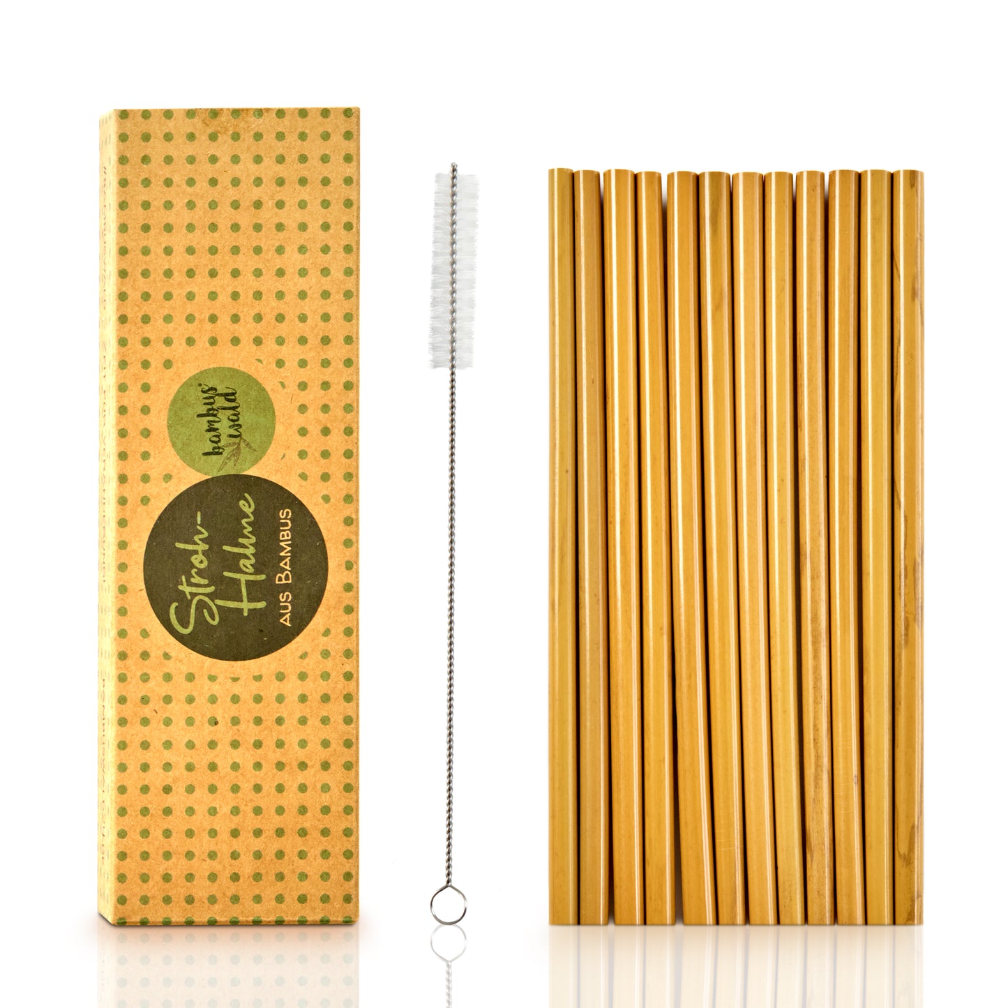 
                  
                    12 x recycelbare Strohhalme aus Bambus (mit Reinigungsbürste)
                  
                