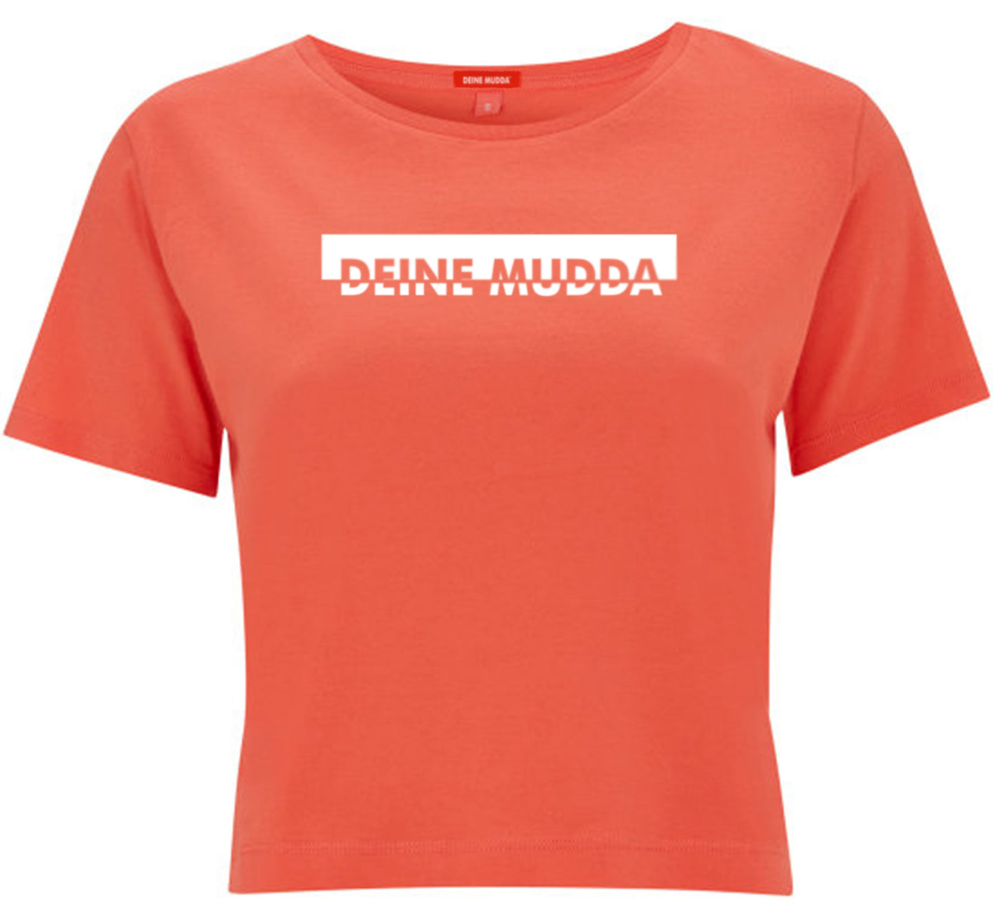 Cropped T-Shirt für Damen OC CUT weiß (coral) DEINE MUDDA®